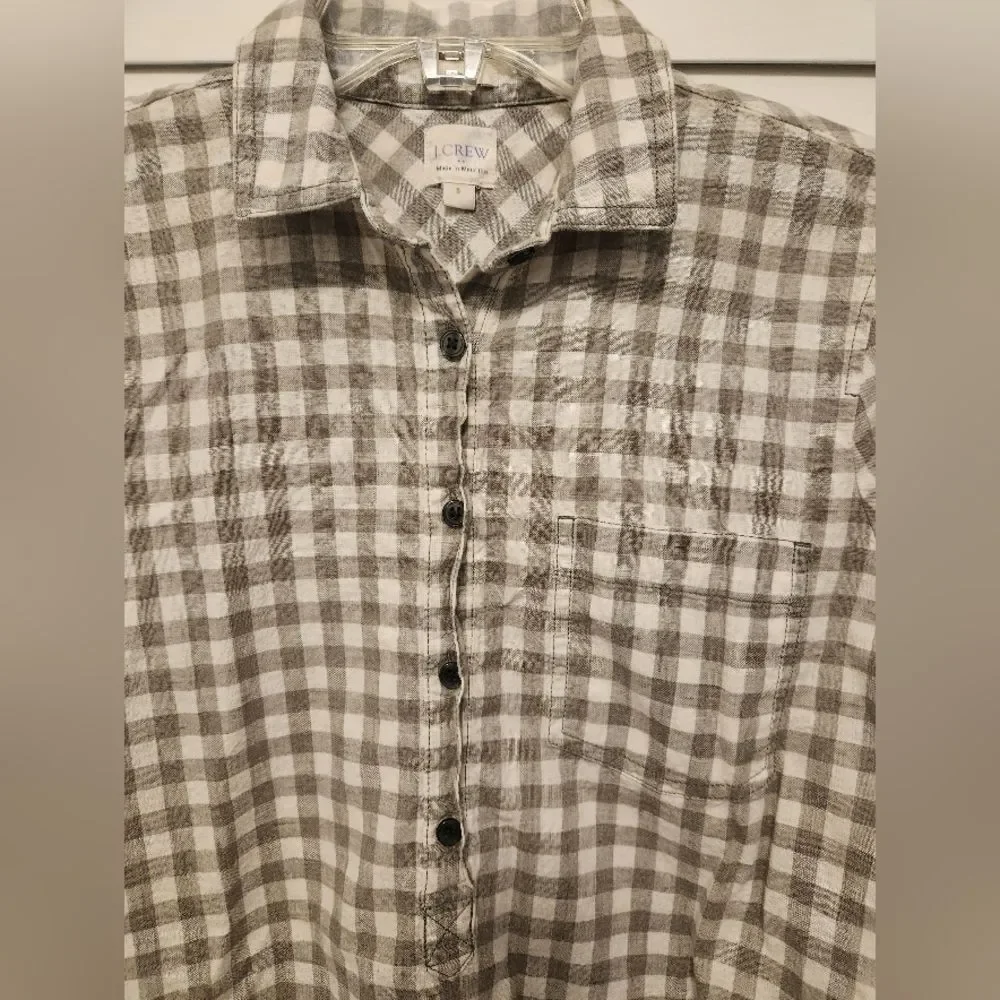 J. Crew Womens Boy Fit Gingham Popover Poplin Shirt Size Small